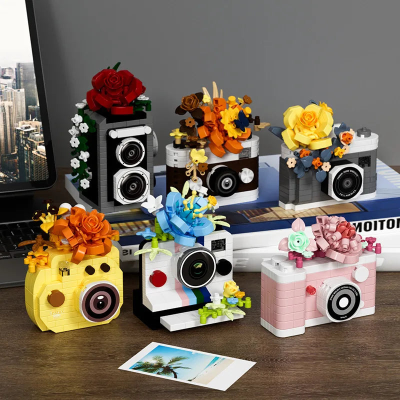 Camera Building Block Set, Retro Flower Model Educational Toy