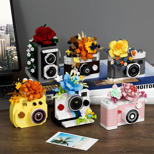Camera Building Block Set Retro Flower Model Creative DIY Kit