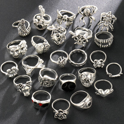 Gothic Ring Set, 24-Piece Punk Skeleton Rings for Parties