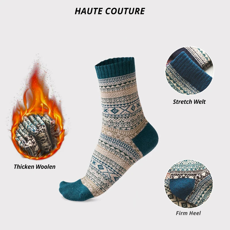 Men's Winter Socks Thick Wool Blend Warm Crew Socks 5-Pair