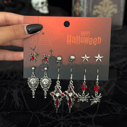 Halloween Gothic Earrings, Red Crystal Skull Drop Jewelry