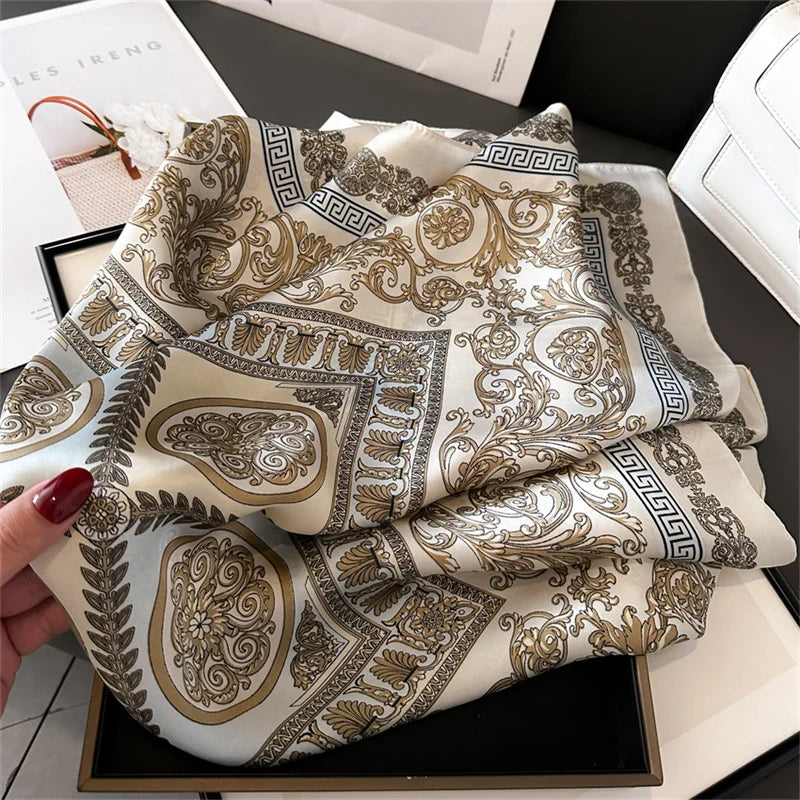 Women's Square Scarf, 70×70cm Printed Satin-Style Headscarf