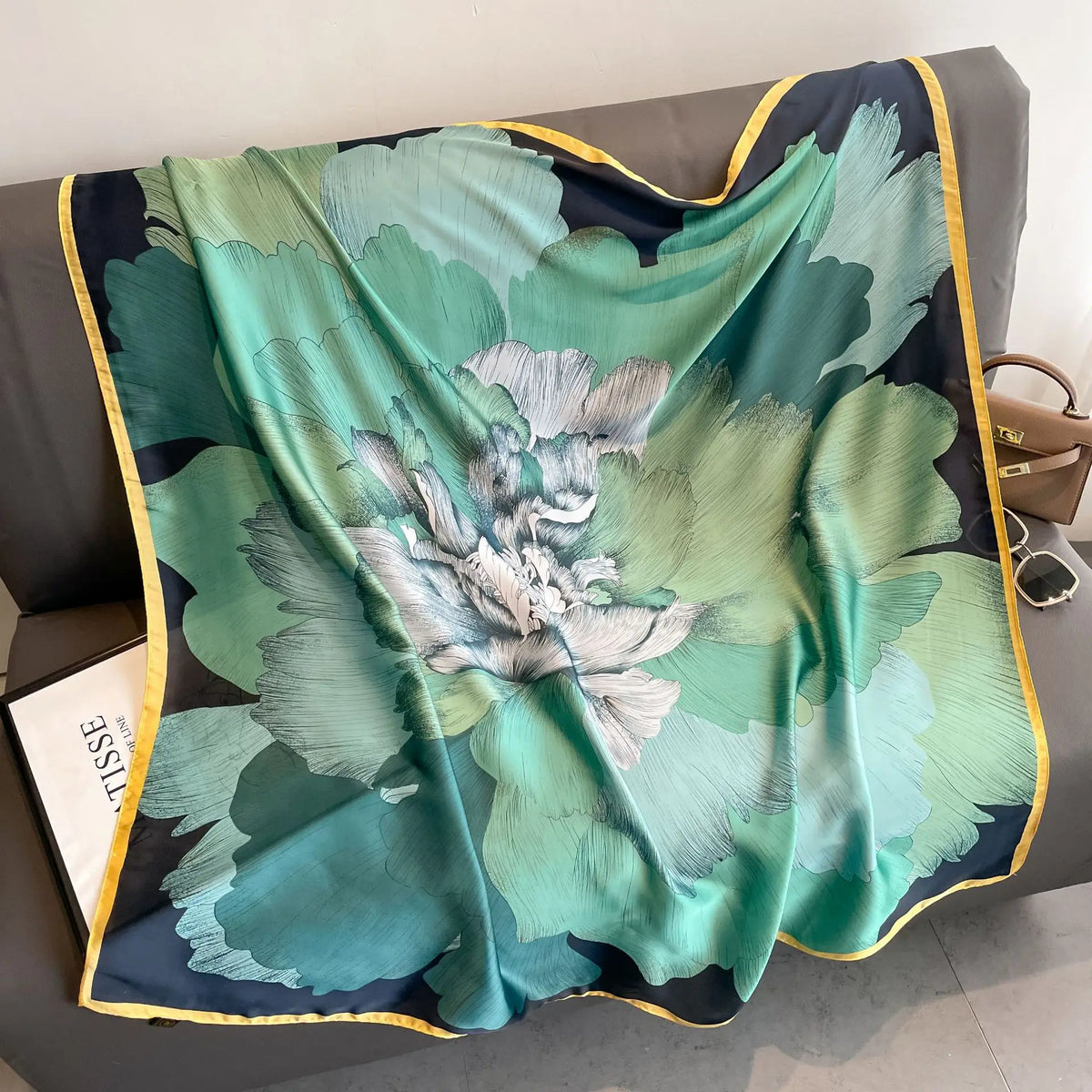 Women's Square Scarf 110x110cm Silk Feel Horse Print Shawl