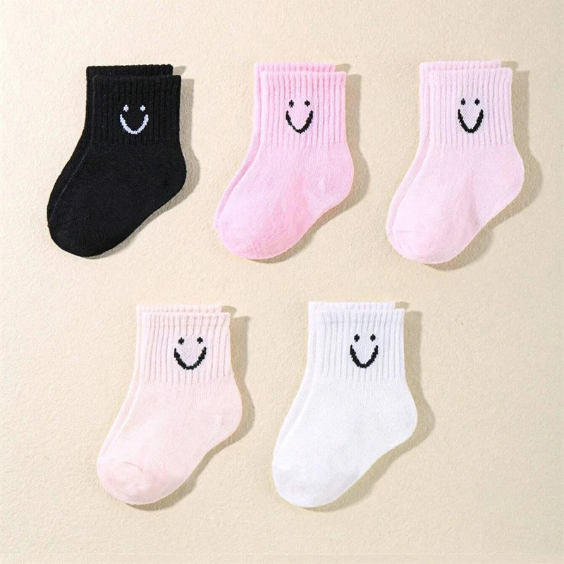 10-Pair Kids Socks with Cute Smiley Face Mid-Calf Design