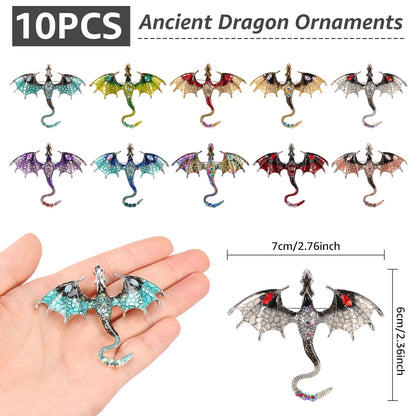 Dragon Brooch Pins, 10-Piece Enamel Wing Pendant Set