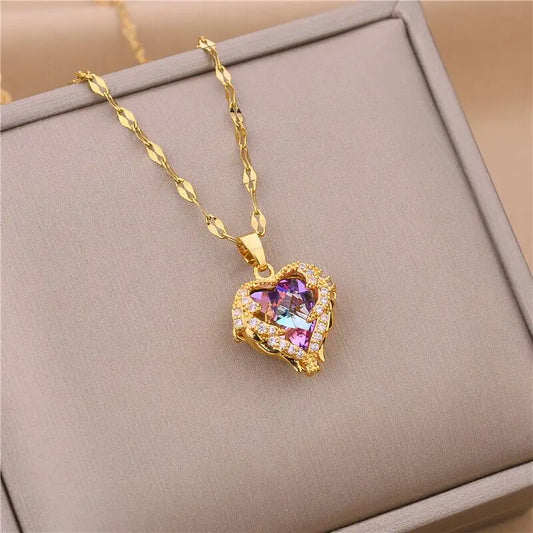 Stainless Steel Heart Pendant Necklace for Women