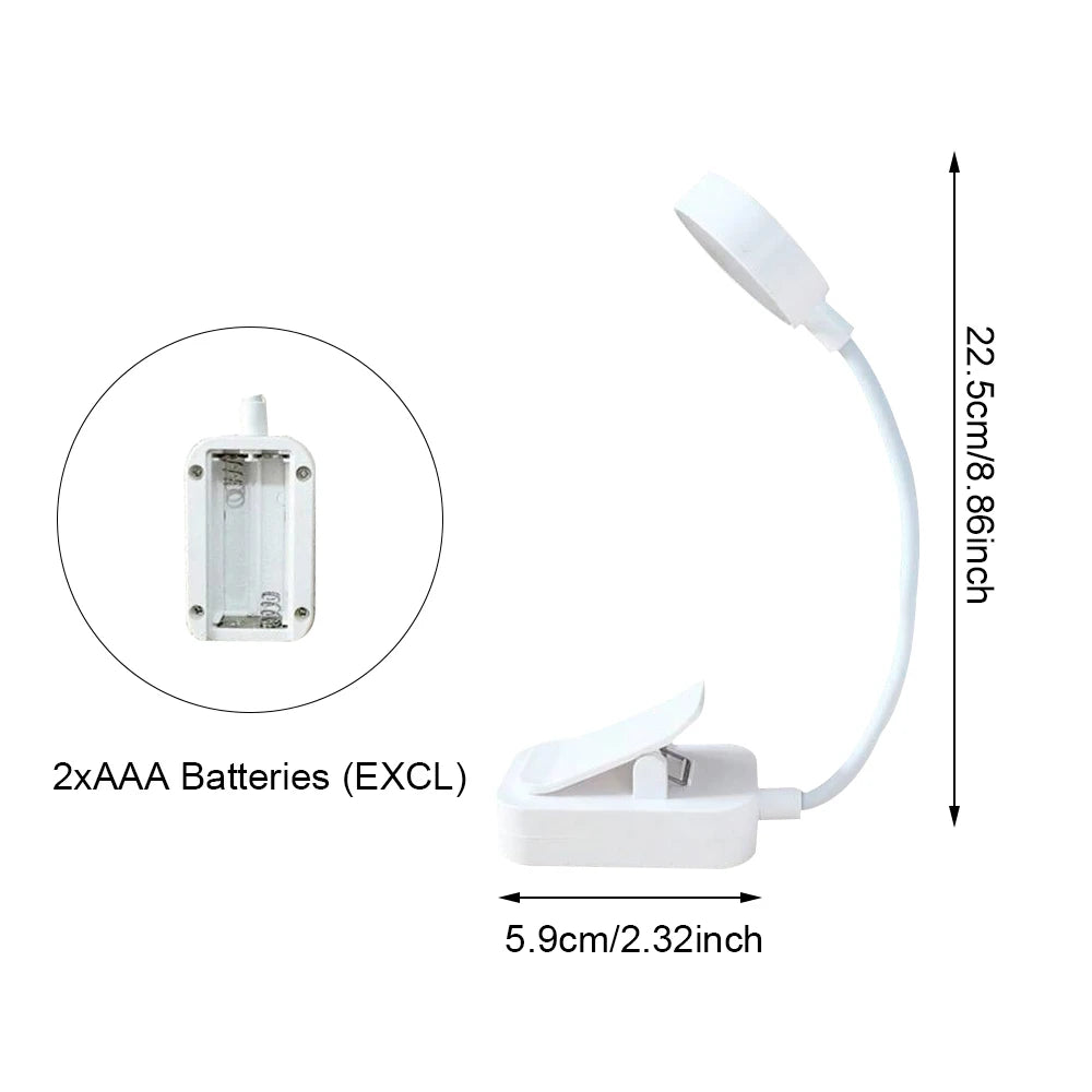 Clip On Book Light LED Portable Reading Lamp 3 Color Dimmable