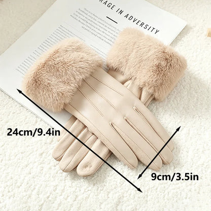 Women's Leather Gloves with Faux Fur Cuff, Touchscreen Winter Warmth