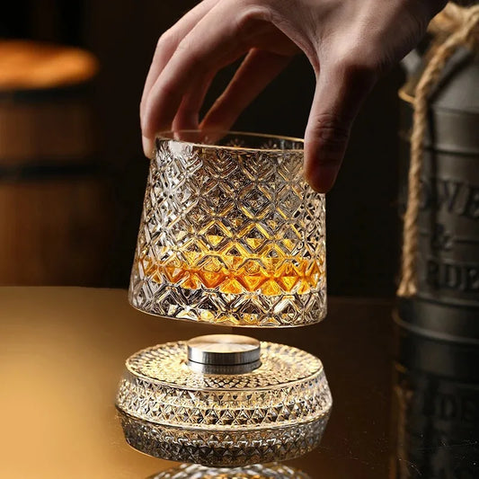 Rotating Whiskey Glass with Glass Base 360-Degree Crystal Cocktail Cup