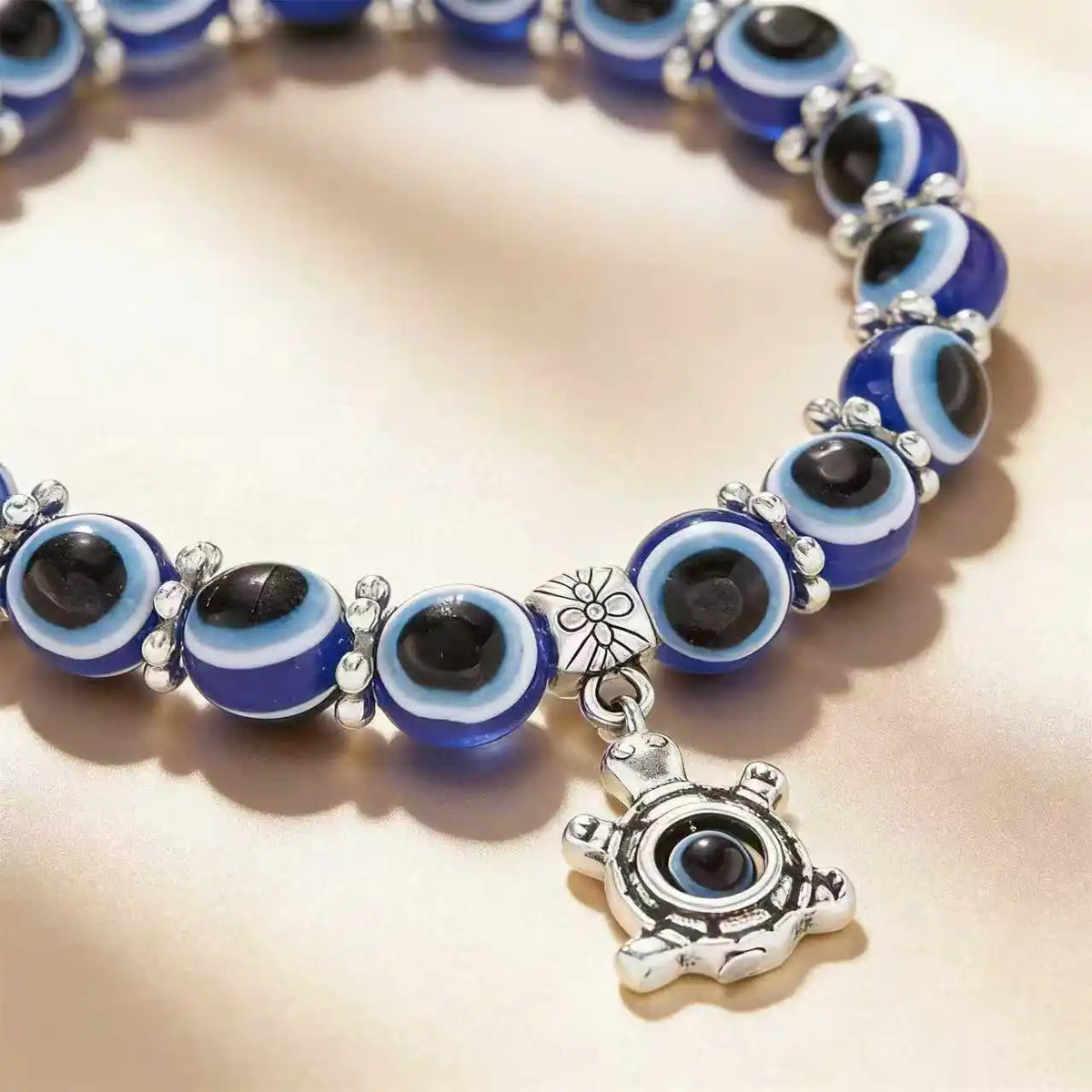 Evil Eye Bracelet, Blue Beaded Butterfly Charm Jewelry