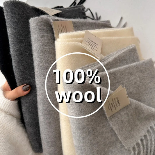 Wool Winter Scarf – 100% Wool Warm Solid Color Wrap