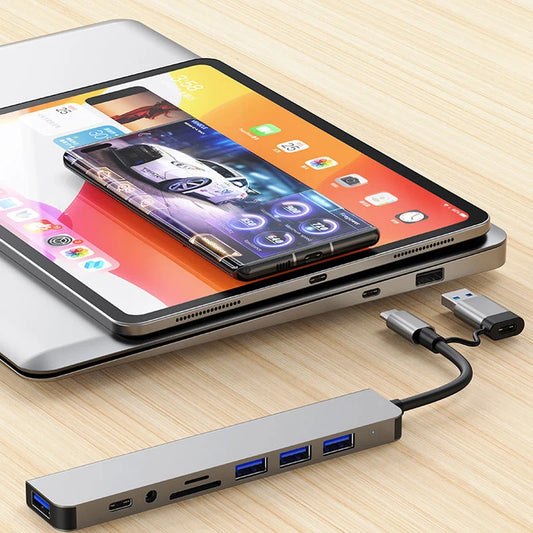 USB C Hub with Card Reader USB 3.0 and 3.5mm Audio Adapter