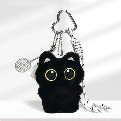 Black Cat Plush Keychain 10cm Cute Bag Charm Pendant