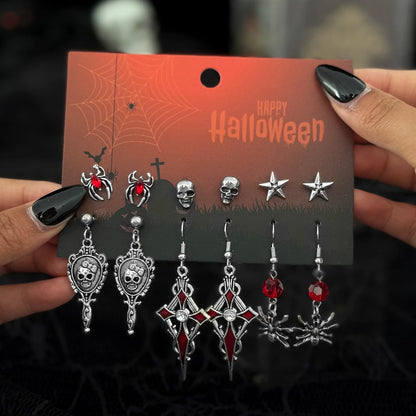 Halloween Gothic Earrings, Red Crystal Skull Drop Jewelry