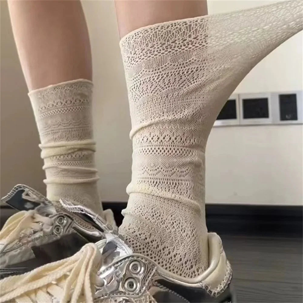 Women's Lace Socks, Sheer Floral Mesh Ankle Socks