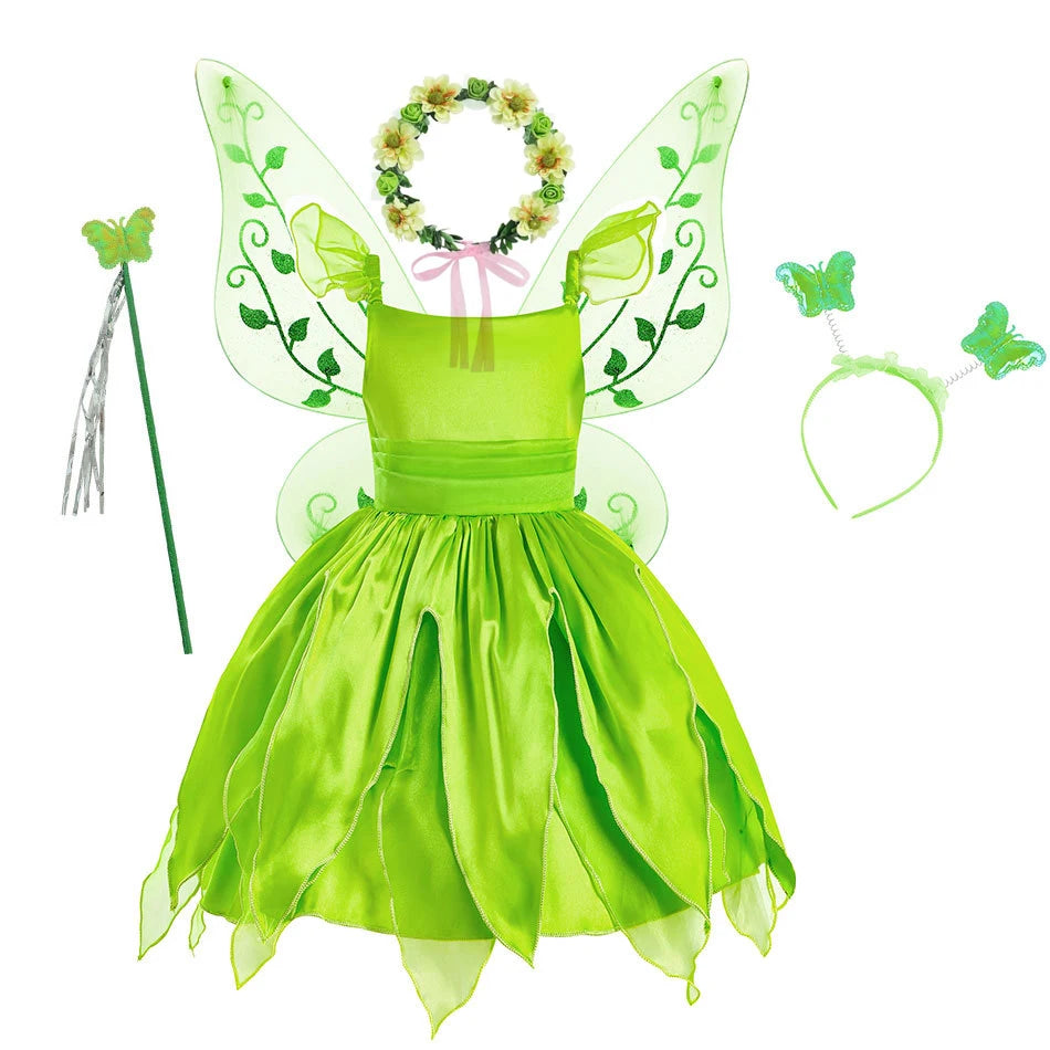 Girls Fairy Costume Dress with Wings for Halloween & Parties