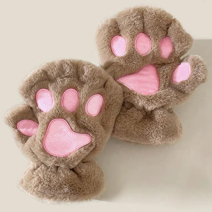 Fingerless Plush Gloves Warm Animal Paw Mittens for Adults