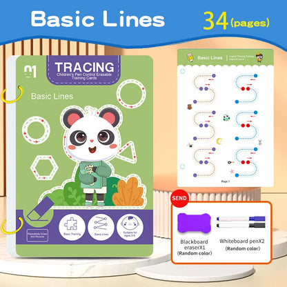 Reusable Tracing Workbook for Kids with Pen and Eraser, 34 Pages