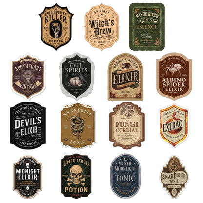 Halloween Bottle Label Stickers, 15-Piece Potion Decor Set