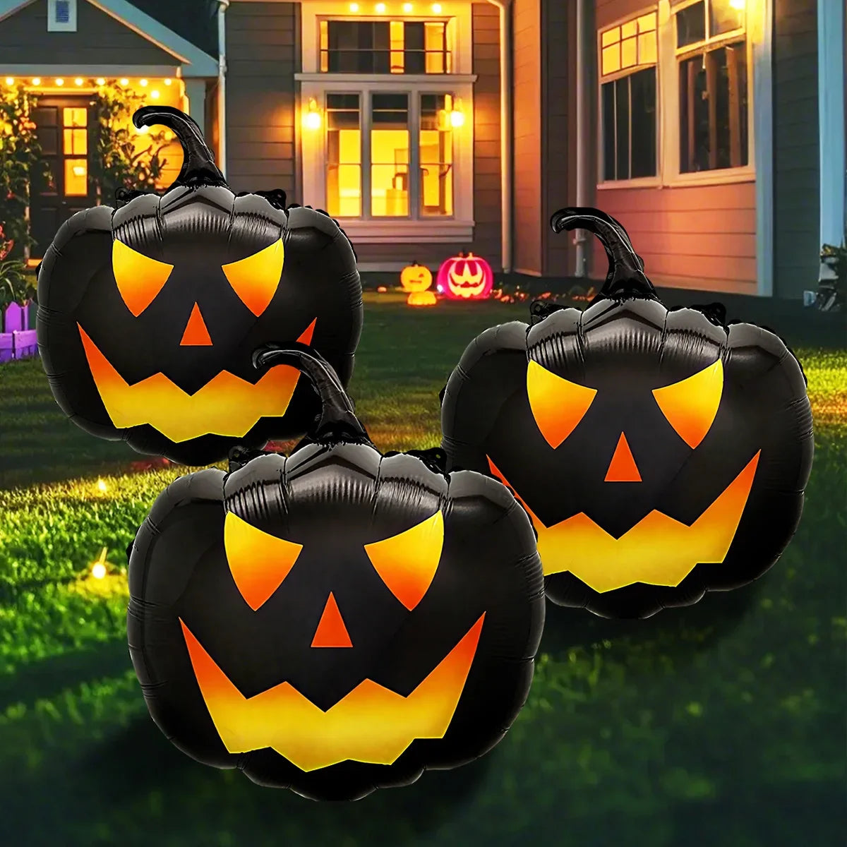 Halloween Pumpkin Balloons, Black Foil Party Decorations 3-Piece Set