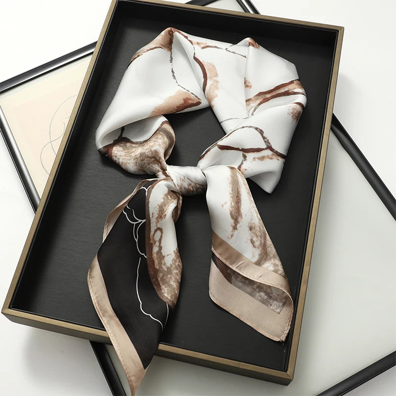 Women’s Square Scarf 70x70cm – Silk Feel Printed Hair Wrap