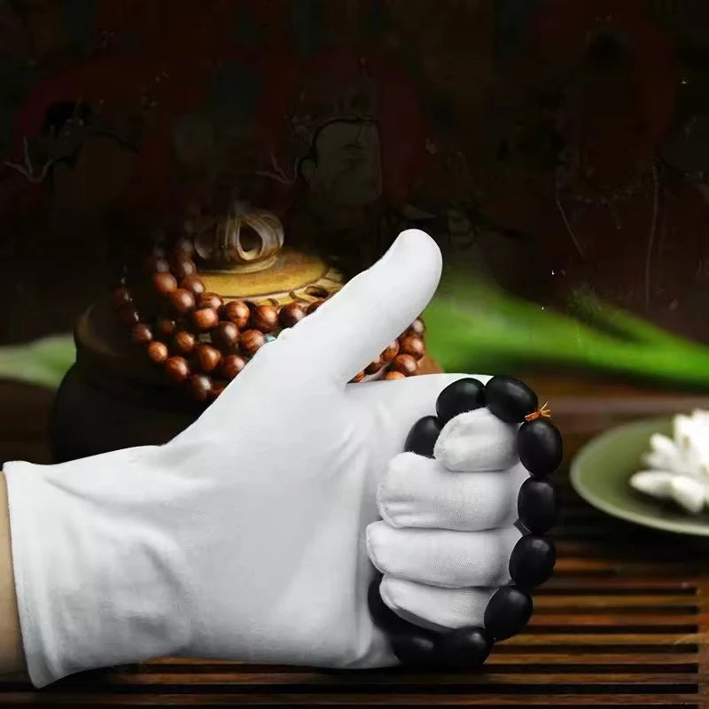 White Cotton Gloves, Lightweight Breathable Etiquette Work Gloves
