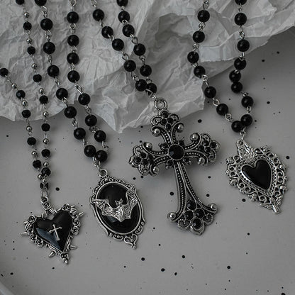 Gothic Pendant Necklace, Y2K Beaded Heart Design for Unisex Style