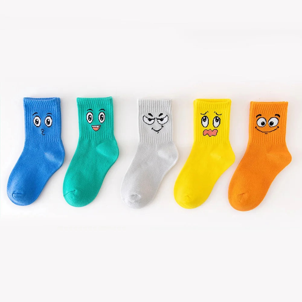 Kids' Socks Funny Face Pattern Comfortable Unisex 5-Pair Set
