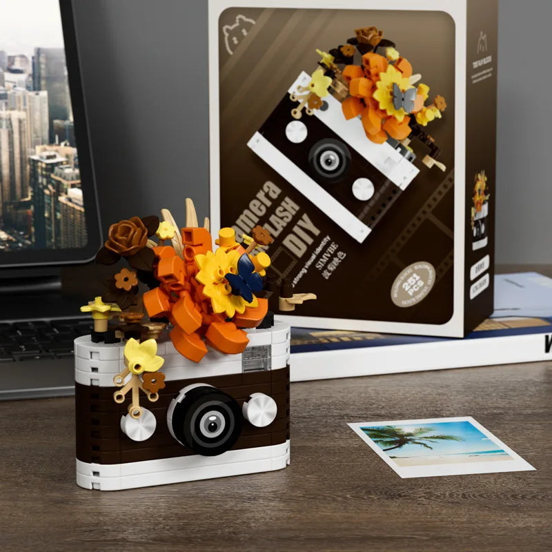 Camera Building Block Set, Retro Flower Model Educational Toy