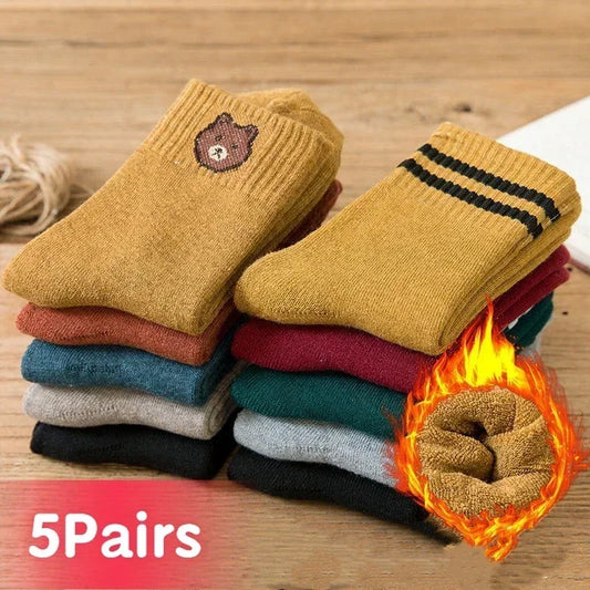 Kids Winter Socks, 5 Pairs Warm Plush Cotton Blend Socks