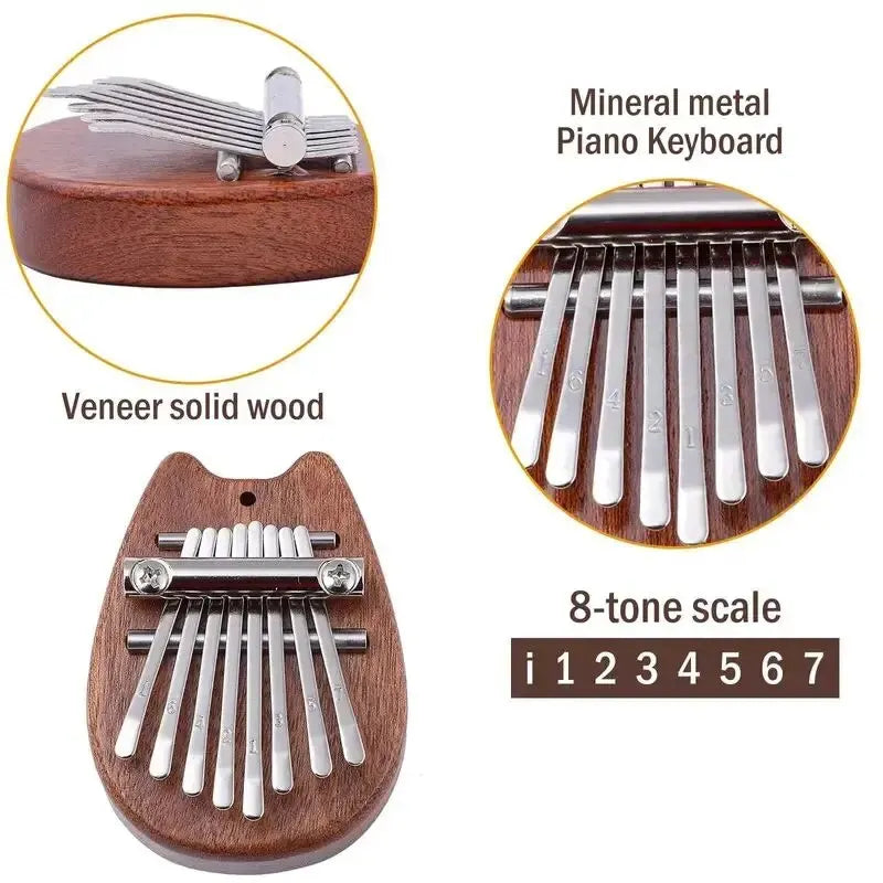 Mini Kalimba 8 Key Wooden Thumb Piano with Pendant Chain