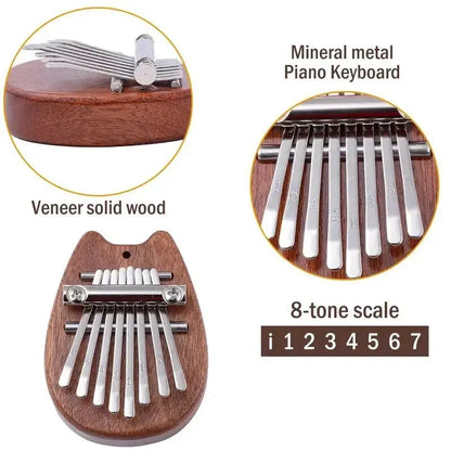 Mini Kalimba 8 Key Wooden Thumb Piano with Pendant Chain
