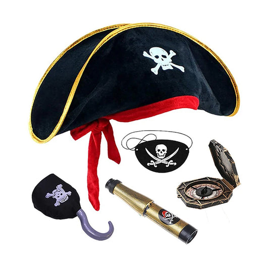Pirate Hat Black Red Skull Print Halloween Costume Accessory