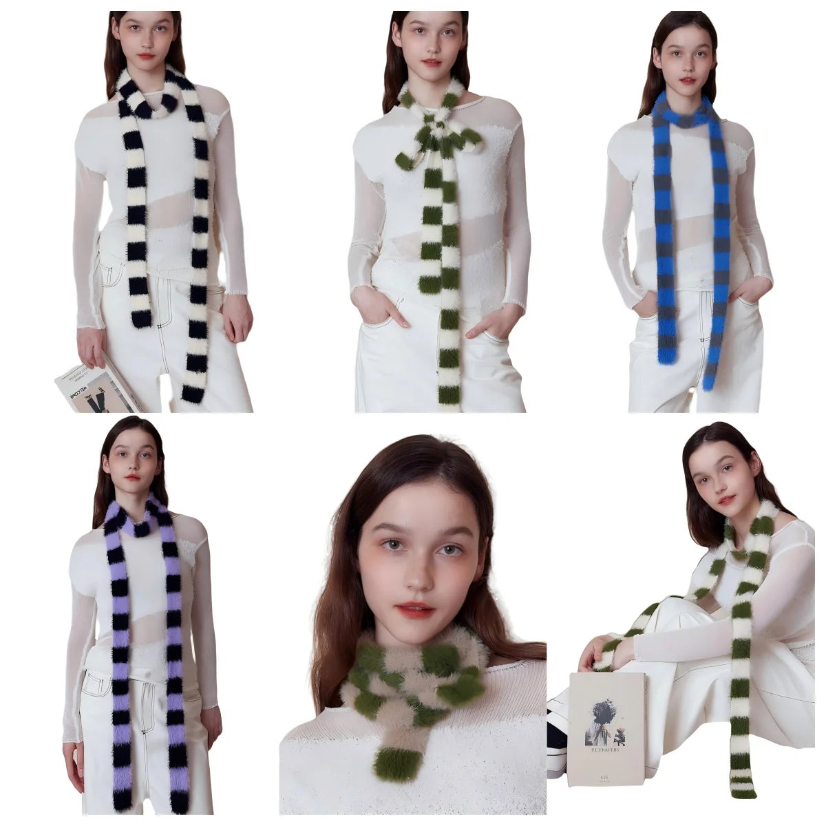 Women’s Winter Scarf – Plush Plaid Long Knit Warm Wrap