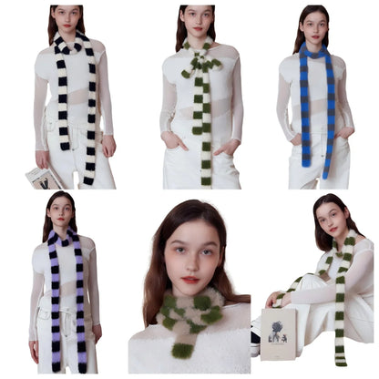Women’s Winter Scarf – Plush Plaid Long Knit Warm Wrap