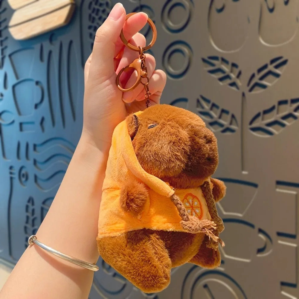 Capybara Plush Toy with Hoodie Wings – Mini Stuffed Animal Keychain