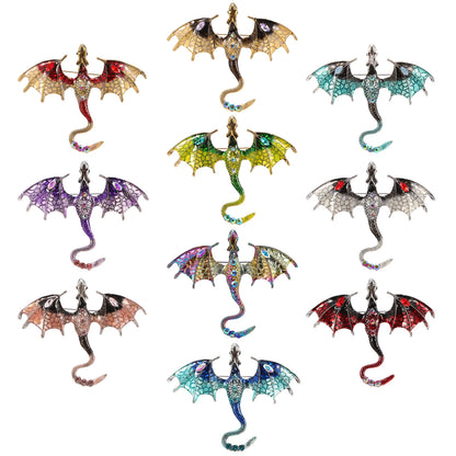 Dragon Brooch Pins, 10-Piece Enamel Wing Pendant Set