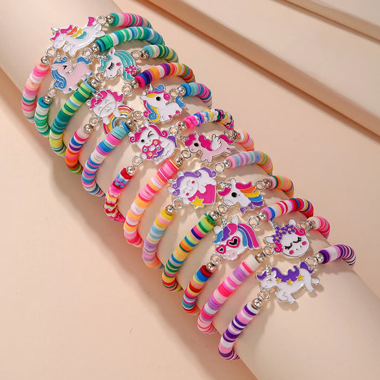 12-Piece Charm Bracelets for Girls, Beaded Elastic Gift Set
