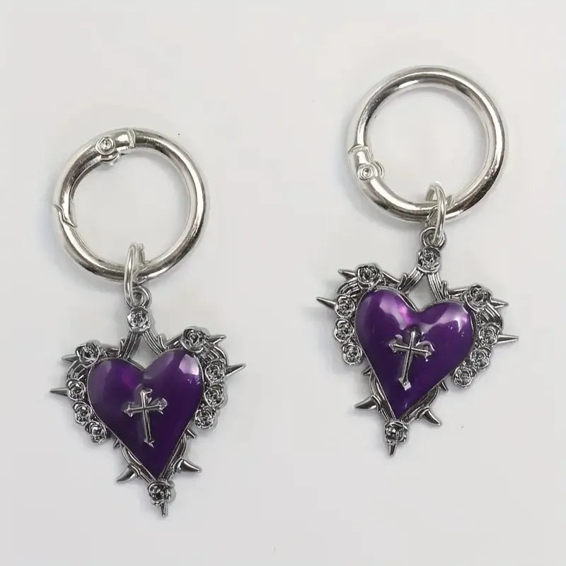 Shoe Charms, Gothic Rose Heart Cross Metal Shoe Pendants 2-Piece