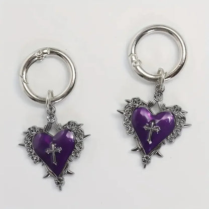 Shoe Charms, Gothic Rose Heart Cross Metal Shoe Pendants 2-Piece
