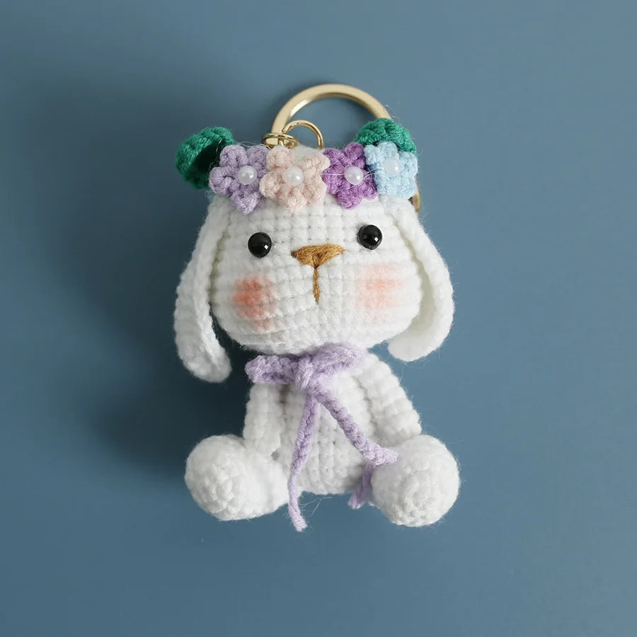 Crochet Rabbit Keychain Cute Knitted Animal Pendant for Bags and Keys