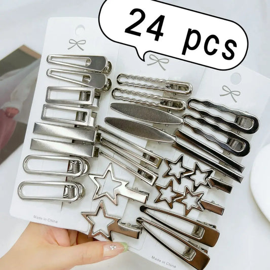 Hair Clips Set 24PCS Silver Metal Star Hairpins for Women