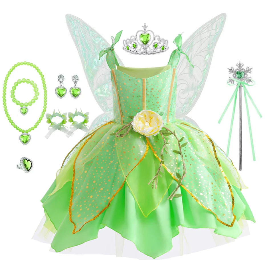 Girls Fairy Costume Dress with Wings for Halloween & Parties