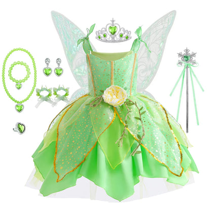 Girls Fairy Costume Dress with Wings for Halloween & Parties
