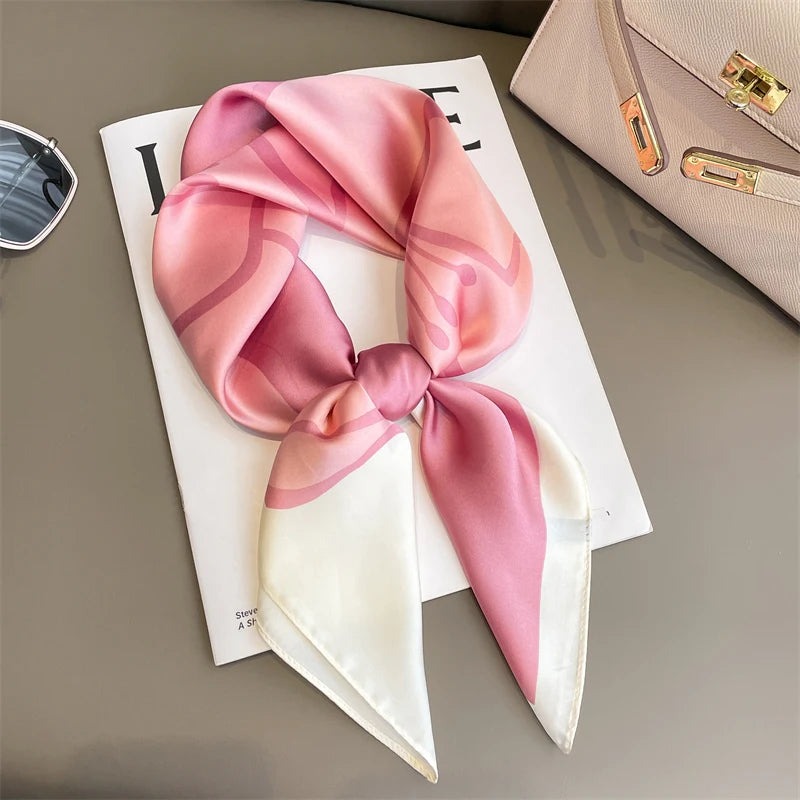 Women's Square Scarf, 70×70cm Printed Satin-Style Headscarf