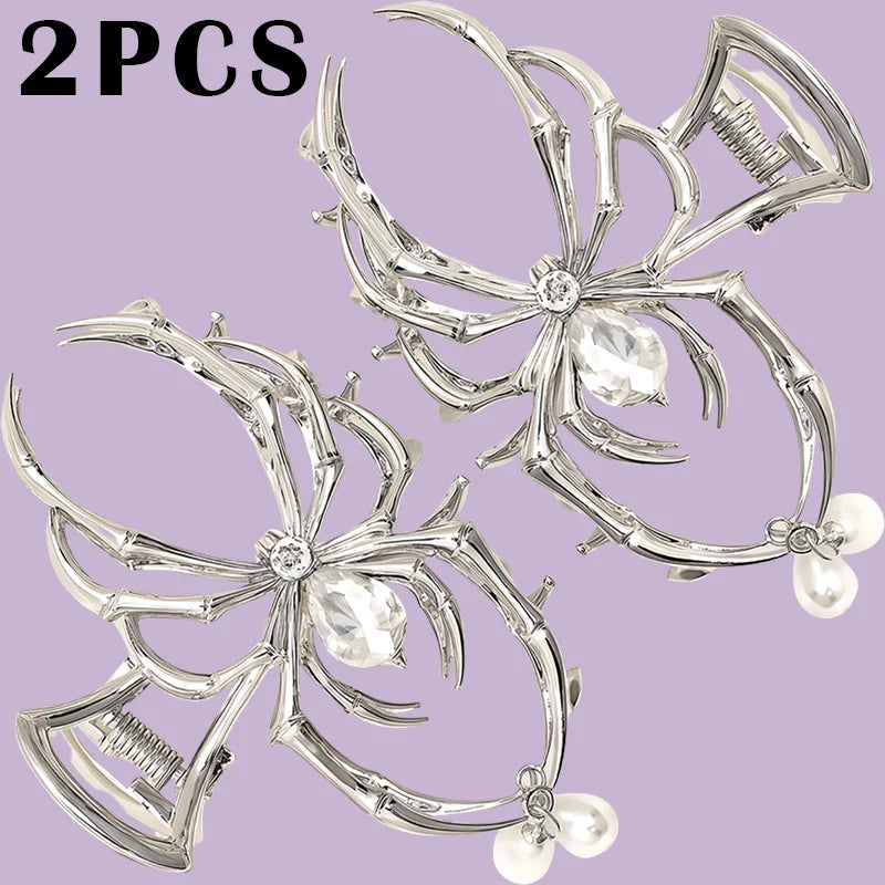 Y2K Hair Claw Clip, Rhinestone Pearl Skull Design for Women