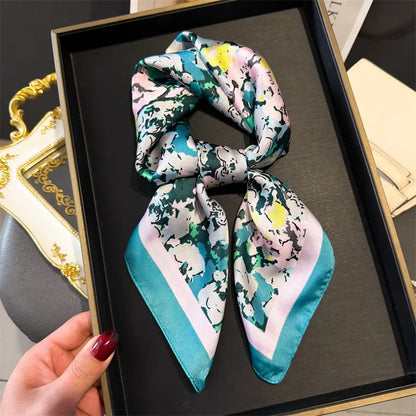 Silk Square Scarf 70x70cm Floral Satin Wrap for Women