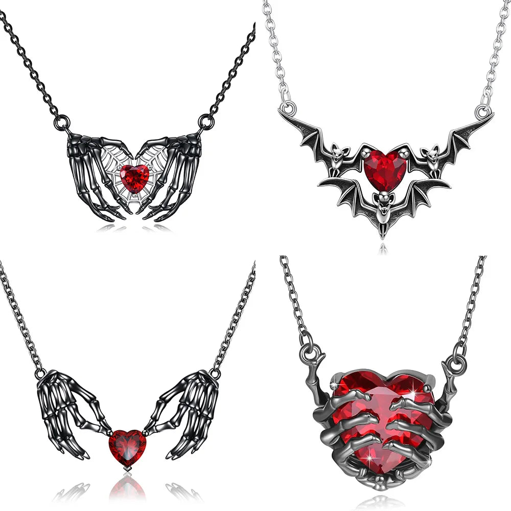 Gothic Pendant Necklace, Bat Wing Heart Design for Women