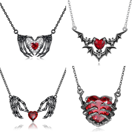 Gothic Pendant Necklace, Bat Wing Heart Design for Women