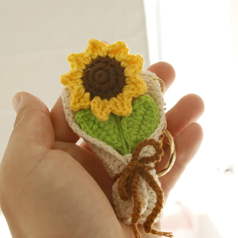 Flower Keychain Cute Crochet Floral Keyring for Bags and Gifts